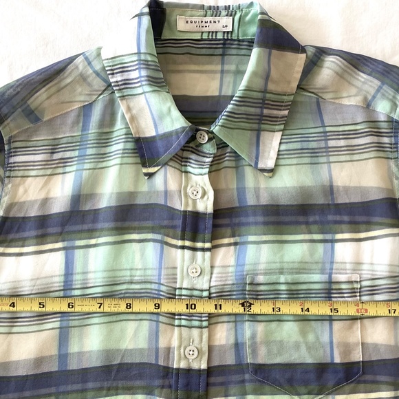 EQUIPMENT NWT WOMENS SP BUTTON-DOWN LONG SLEEVE SHEER TOP BLUE GREEN PLAID SILK - Picture 12 of 12